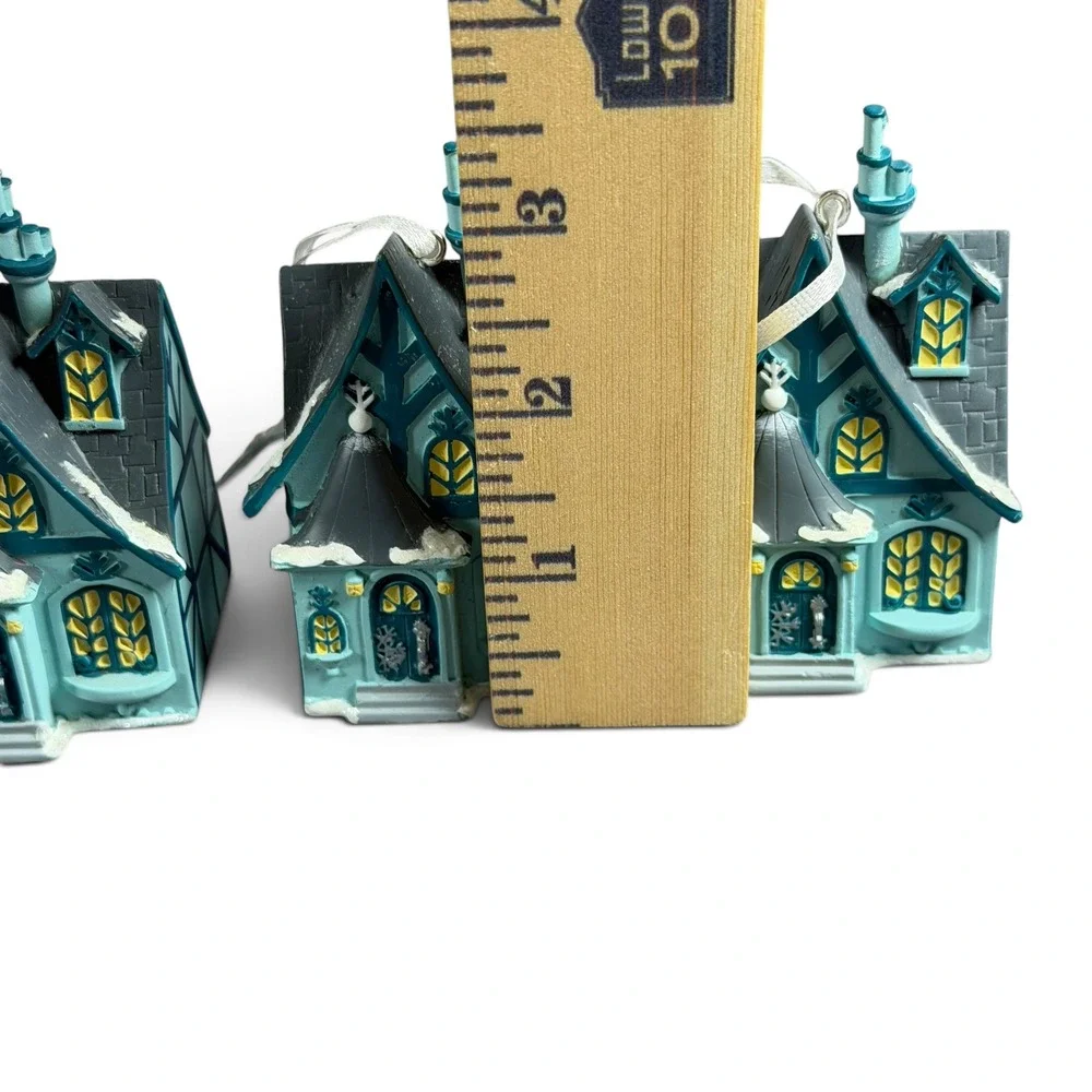 Set of 3 Winter Cottage Ornaments Christmas Holiday Village Decor